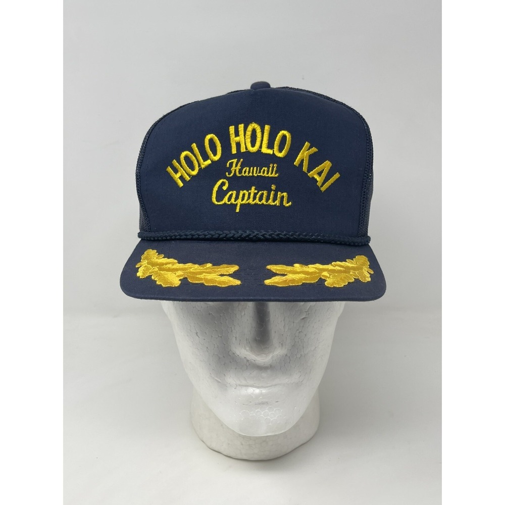VTG YUPOONG Holo Holo Kai Hawaii Captain‎ Trucker Hat Cap Embroidered Navy Blue